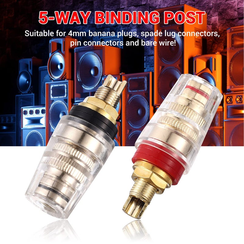 Facmogu 4PCS Black & Red Heavy Duty 5-Way Binding Post Banana Jacks 4mm, 24K Gold Plated Sold Brass Insulated Binding Post Banana Plugs, Speaker Amplifier Bindling Post Terminal Connectors - Short - Image 5
